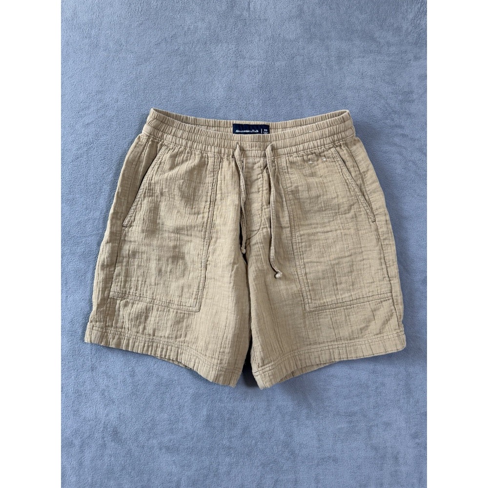 Abercrombie & Fitch Men's Brown Relaxed Linen Blend Pull On Shorts 7" Inseam XS